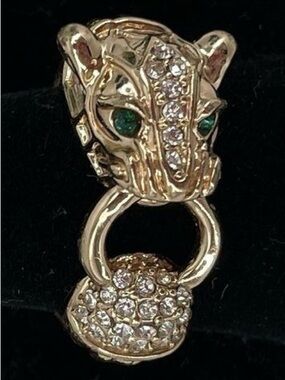 Vintage Banana Republic Panther Ring Gold Tone Rhinestone Green Eyes Statement
